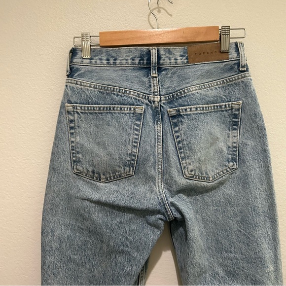 Top shop editor crop straight denim acid wash high rise button fly - Picture 8 of 11